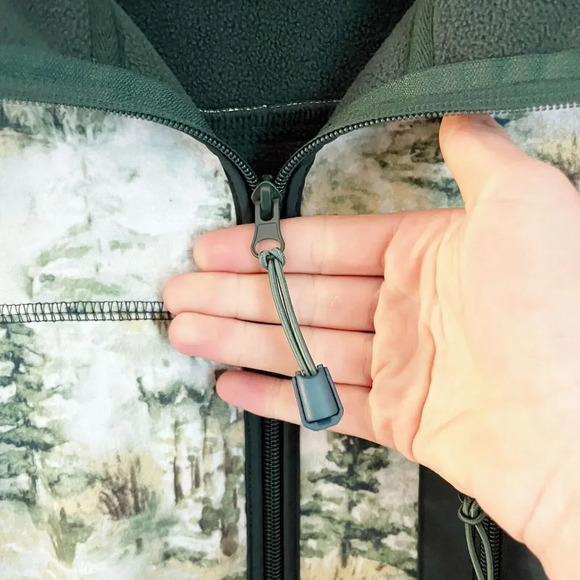 Pacsun Mens Green White Full Zip Jacket Medium Scenic Polar Fleece Forest Trees - Picture 5 of 13